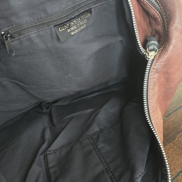 Borse In Pelle Brown Genuine Leather Hobo Crescent Shoulder Bag Fringe Italy - Picture 12 of 16